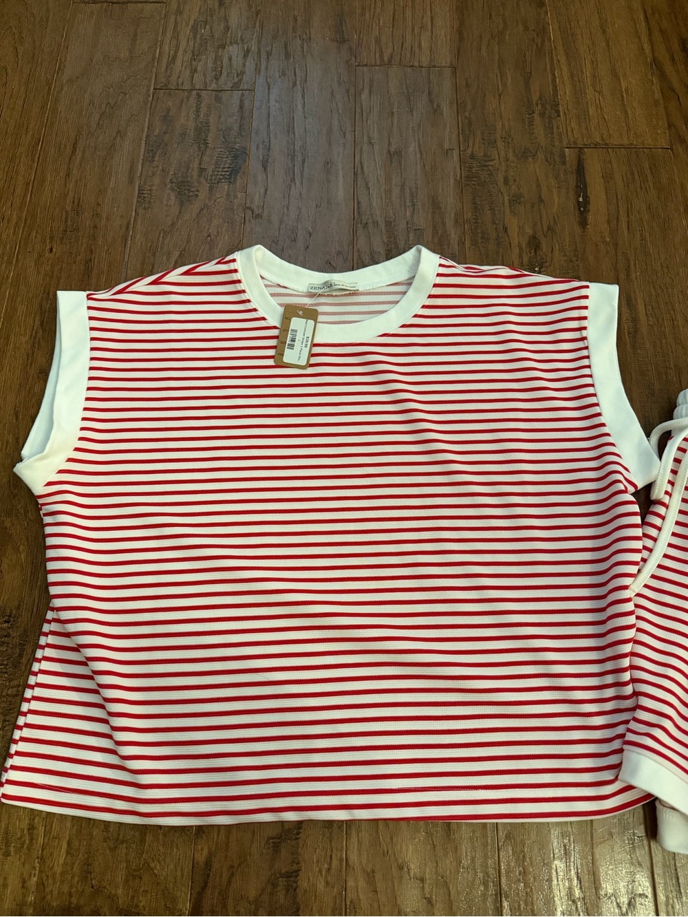 NWT! Red & White Striped Set - Soft Short Sleeve Top & Shorts - Picture 2 of 3